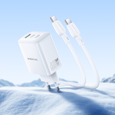 Сетевое зарядное устройство BOROFONE BN32 Cargador 1xUSB + 2xUSB-C с Кабелем Type-C - Type-C, 65W, белый