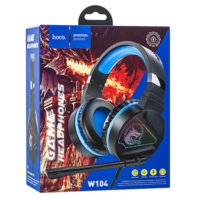 Проводные наушники HOCO W104 Drift gaming, USB+Jack 3.5mm, 2 м, синий