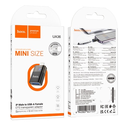 Переходник/Адаптер HOCO UA36 Lightning (m) - USB (f), черный