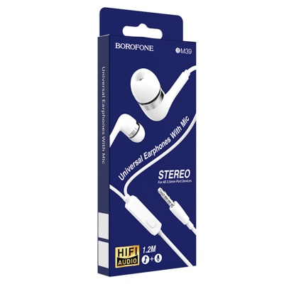 Проводные наушники BOROFONE BM39 Refined, Jack 3.5mm, 1.2 м, белый