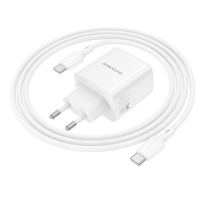 Сетевое зарядное устройство BOROFONE BN31 Cargador 2xUSB-C с Кабелем Type-C - Type-C, 45W, белый