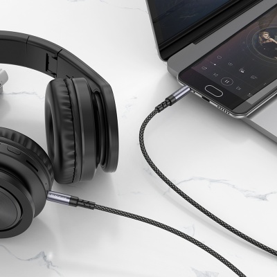 Аудиокабель BOROFONE BL24 Graceful AUX Jack 3,5 (m) - Jack 3,5 (m), 1 м, серый металлик