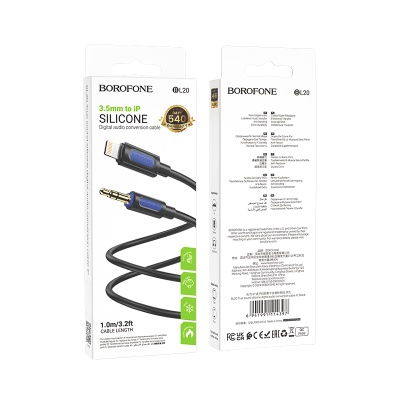 Аудиокабель BOROFONE BL20 True sound AUX Jack 3,5 (m) - Lightning (m), 1 м, черный