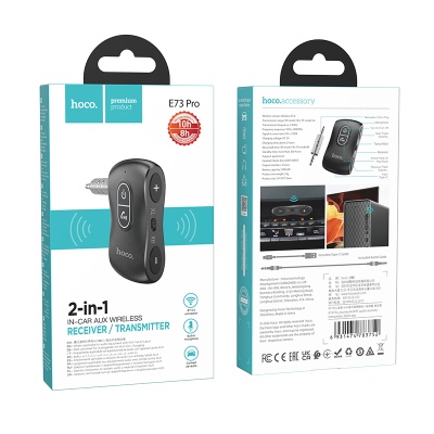 Автомобильный Bluetooth-приемник HOCO E73 Pro Journey, 200 мАч, Jack 3.5мм/Bluetooth, черный