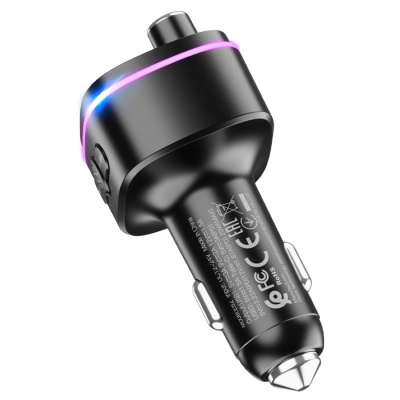 Автомобильное зарядное устройство с FM-Трансмиттер HOCO E62 Fast, 2xUSB + 1xUSB-C, 18W, черный