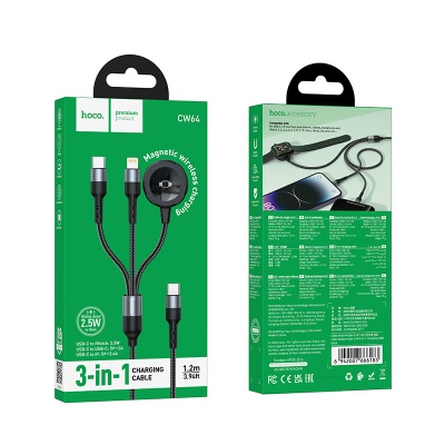 Зарядное устройство HOCO CW64 для Apple Watch 1xUSB-C + 1x Lightning с Кабелем Type-C, черный