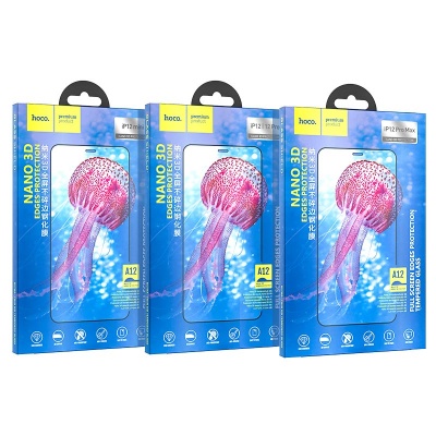 Защитное стекло HOCO A12 для iPhone 12 Pro Max 6.7", Full Glue 3D, прозрачный+черная рамка
