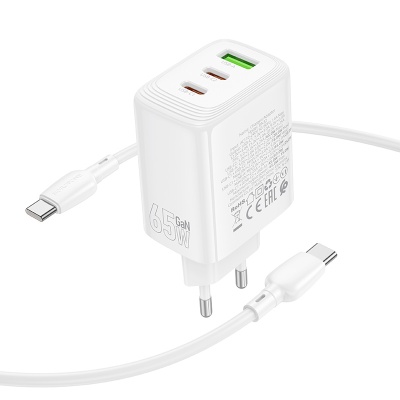 Сетевое зарядное устройство BOROFONE BN32 Cargador 1xUSB + 2xUSB-C с Кабелем Type-C - Type-C, 65W, белый