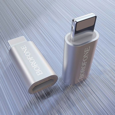 Переходник/Адаптер BOROFONE BV5 Lightning (m) - MicroUSB (f), серебристый
