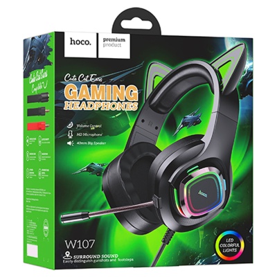 Проводные наушники HOCO W107 Cute cat, USB+Jack 3.5mm, 2 м, elf cat