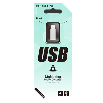 Переходник/Адаптер BOROFONE BV5 Lightning (m) - MicroUSB (f), серебристый
