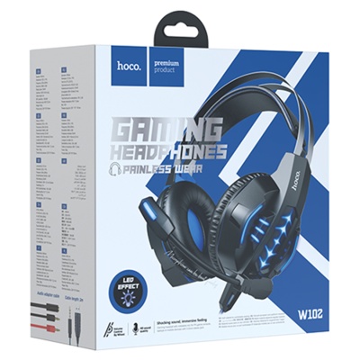 Проводные наушники HOCO W102 Cool tour gaming, USB+Jack 3.5mm, 2 м, синий