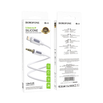 Аудиокабель BOROFONE BL20 True sound AUX Jack 3,5 (m) - Lightning (m), 1 м, белый