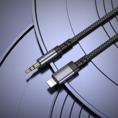 Аудиокабель BOROFONE BL24 Graceful AUX Jack 3,5 (m) - Lightning (m), 1 м, серый металлик