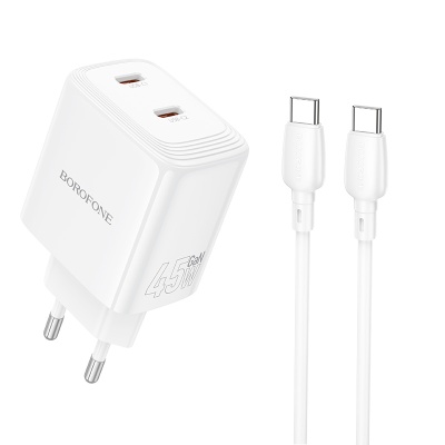 Сетевое зарядное устройство BOROFONE BN31 Cargador 2xUSB-C с Кабелем Type-C - Type-C, 45W, белый