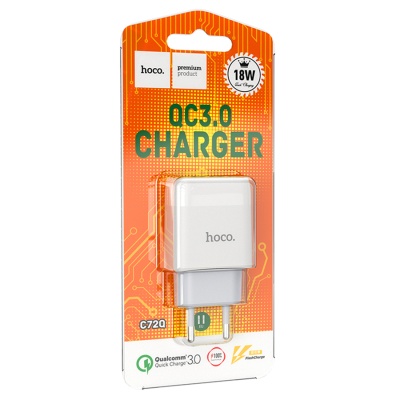 Сетевое зарядное устройство HOCO C72Q Glorious 1xUSB, 3.0A, 18W, белый