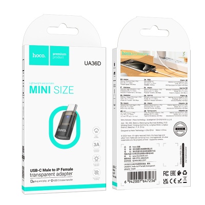 Переходник/Адаптер HOCO UA36D Type-C (m) - Lightning (f), черный