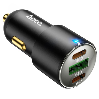 Автомобильное зарядное устройство HOCO NZ6, 1xUSB + 2xUSB-C, 45W, черный