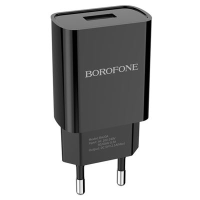 Сетевое зарядное устройство BOROFONE BA20A Sharp 1xUSB, 2A, черный