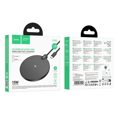 Беспроводное зарядное устройство HOCO CW62 Peak с Кабелем Type-C, 5W/7.5W/10W/15W, черный