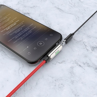 Переходник/Адаптер HOCO LS28 2 в 1 USB (m) - Lightning (m) / Lightning (f), серебристый