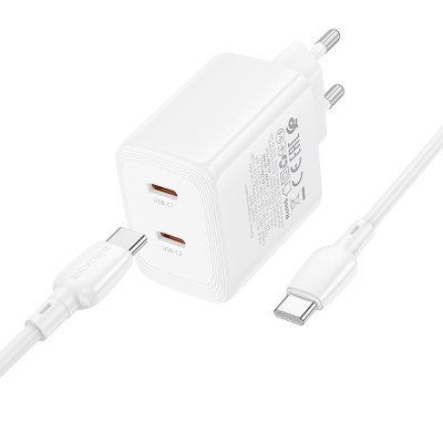 Сетевое зарядное устройство BOROFONE BN31 Cargador 2xUSB-C с Кабелем Type-C - Type-C, 45W, белый
