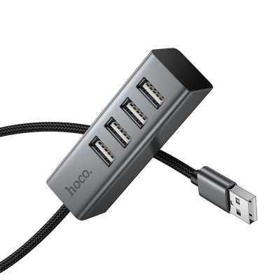 USB HUB разветвитель HOCO HB1A 4 в 1 USB (m) - 4xUSB2.0 (f), 1 м, серый металлик