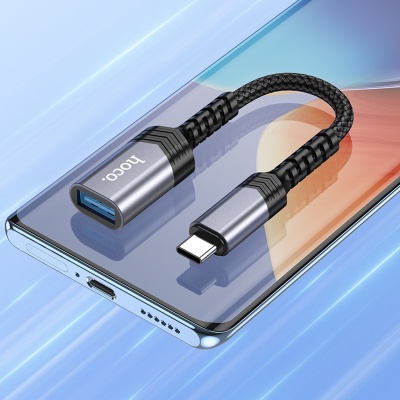 Переходник/Адаптер HOCO UA24 Type-C (m) - USB (f), 16.5 см, серый металлик
