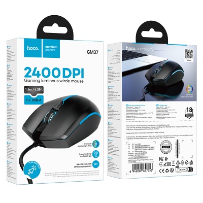 Мышь проводная HOCO GM37 Wonderful, USB, черный