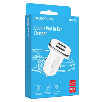 Автомобильное зарядное устройство BOROFONE BZ12 Lasting power, 2xUSB, 2.1A, белый
