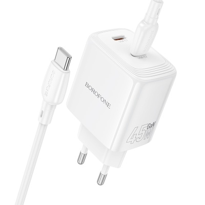 Сетевое зарядное устройство BOROFONE BN31 Cargador 2xUSB-C с Кабелем Type-C - Type-C, 45W, белый