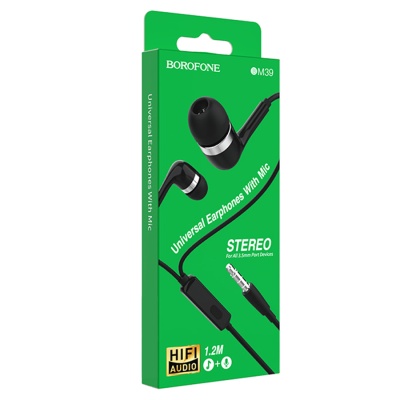 Проводные наушники BOROFONE BM39 Refined, Jack 3.5mm, 1.2 м, черный