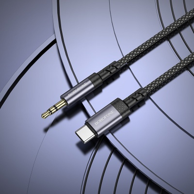 Аудиокабель BOROFONE BL24 Graceful AUX Jack 3,5 (m) - Type-C (m), 1 м, серый металлик