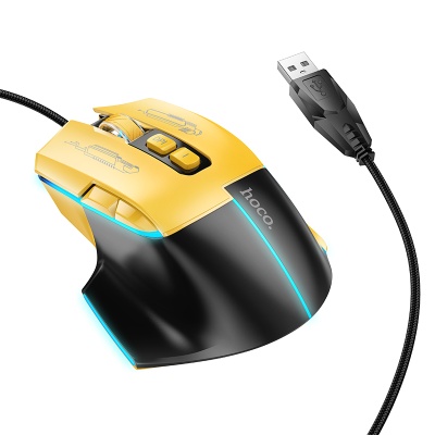 Мышь проводная HOCO GM31 Overlord, USB, черный+желтый