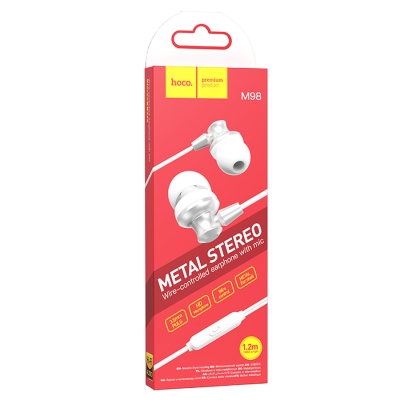 Проводные наушники HOCO M98 Delighted, Jack 3.5mm, 1.2 м, серебристый