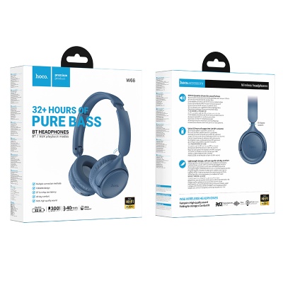 Беспроводные наушники накладные HOCO W66 Wave, Bluetooth, синий