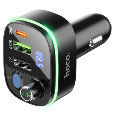 Автомобильное зарядное устройство с FM-Трансмиттер HOCO E62 Fast, 2xUSB + 1xUSB-C, 18W, черный