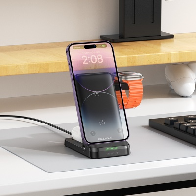 Настольная зарядная станция BOROFONE BQ33 Clever для iPhone+Airpods+Apple Watch с Кабелем USB - Type-C, 5W/7.5W/10W/15W, черный