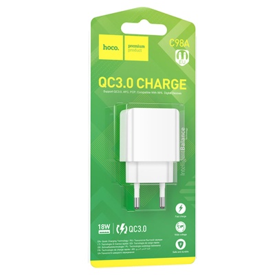 Сетевое зарядное устройство HOCO C98A Proton 1xUSB, 3.0A, 18W, белый