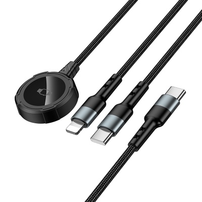 Зарядное устройство HOCO CW64 для Apple Watch 1xUSB-C + 1x Lightning с Кабелем Type-C, черный